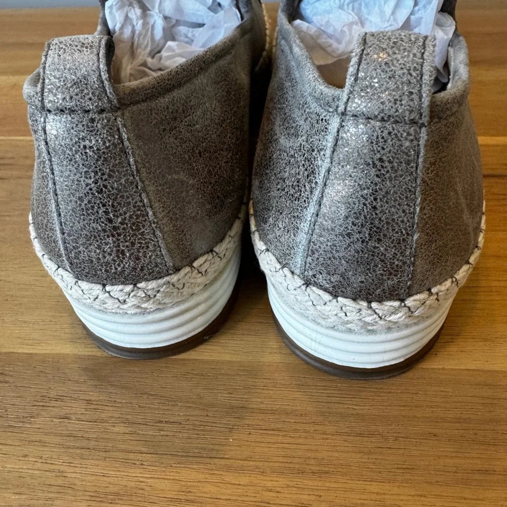 Paul Green Women 5.5 UK 3 Metallic Silver Leather Espadrille Loafer Cap Toe